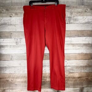 Johnston & Murphy Mens Washed Chinos Red Flat Front Cotton Tencel pants 38x30